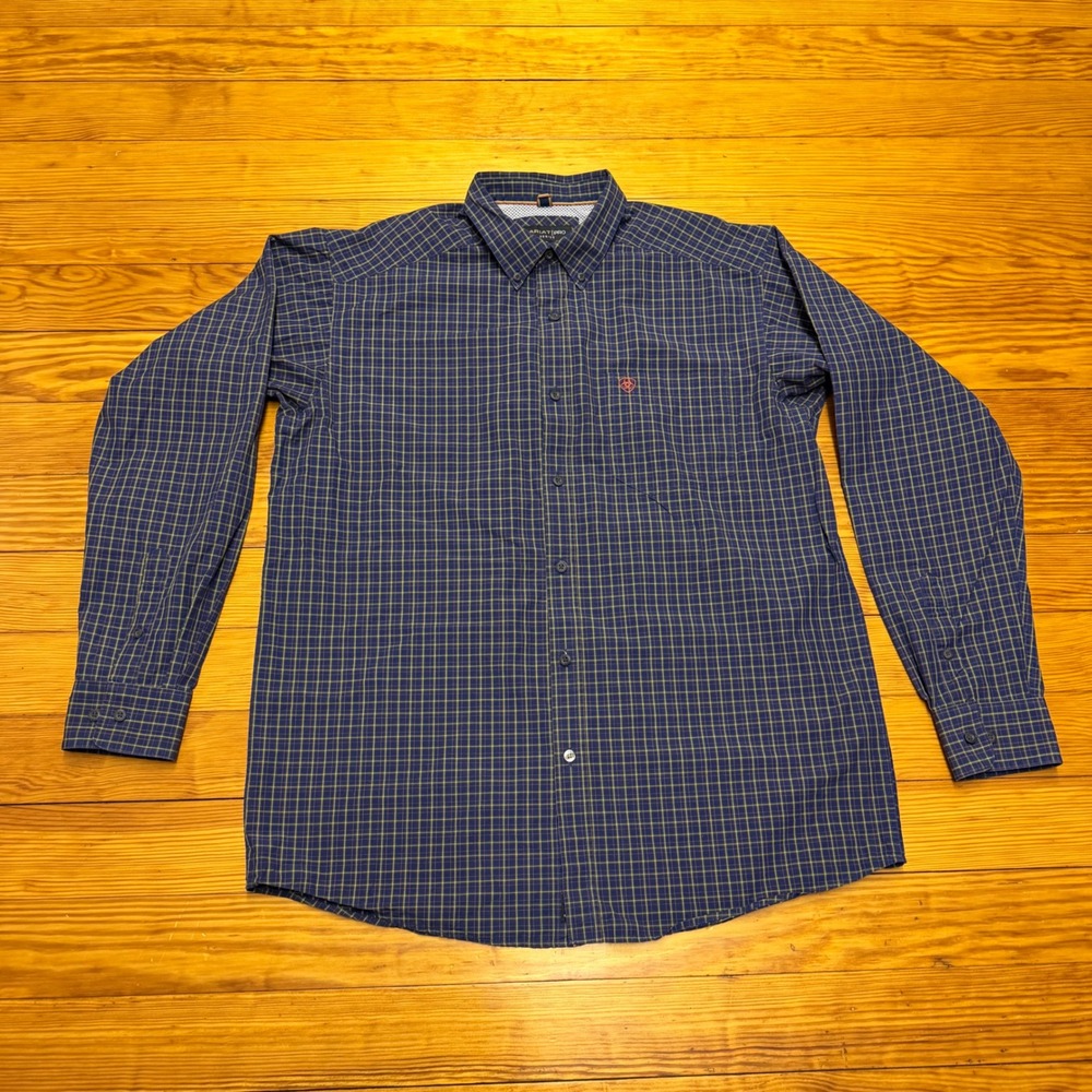 Ariat Pro Series Blue Plaid Long Sleeve Western Button Down Shirt Size Large